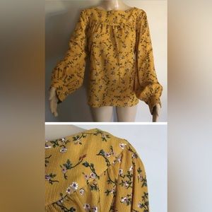 Anthropologie mustard yellow floral blouse, size M